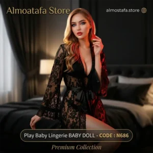 بيبي دول Play Baby Lingerie BABY DOLL أسود فاخر من الشيفون للنساء - ملابس حريمي فاخرة