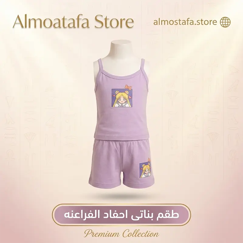 طقم بناتي من أحفاد الفراعنة — قطن مصري 100% ناعم على البشرة، تصميم رقيق بمقاسات 4-16 سنة